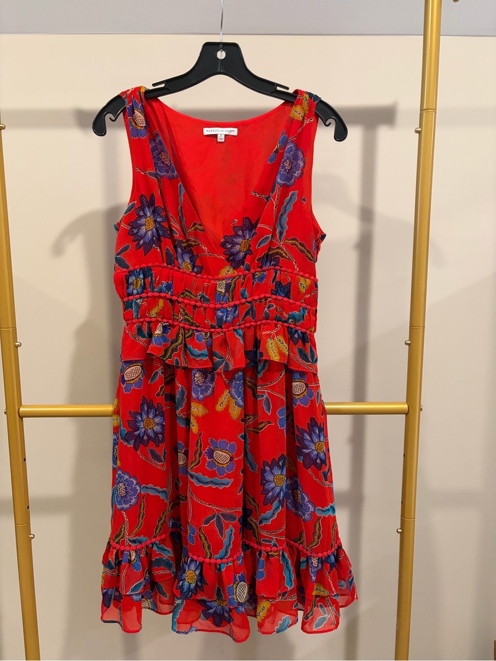 Rebecca Minkoff Red Floral V-Neck Dress